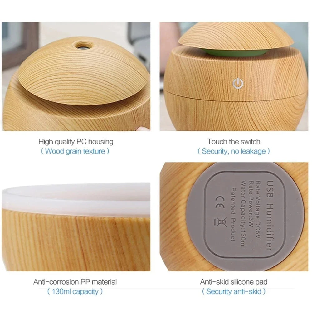 Humidifier Electric Air Aroma Diffuser Wood Ultrasonic